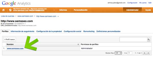 clic en analytics cuenta