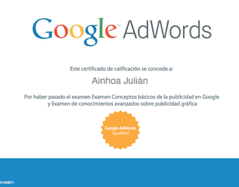 Certificación individual de google Adwords Ainhoa Julián