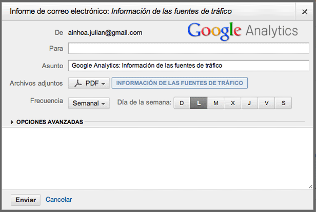 opciones de informes de analytics opciones de informes de analytics