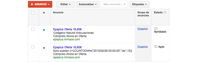 anuncio con limitación de tiempo en Adwords