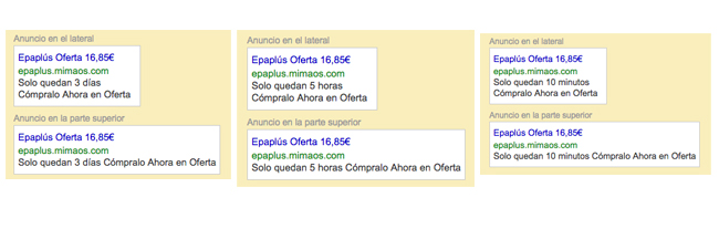 oferta con configuración temporal en Adwords